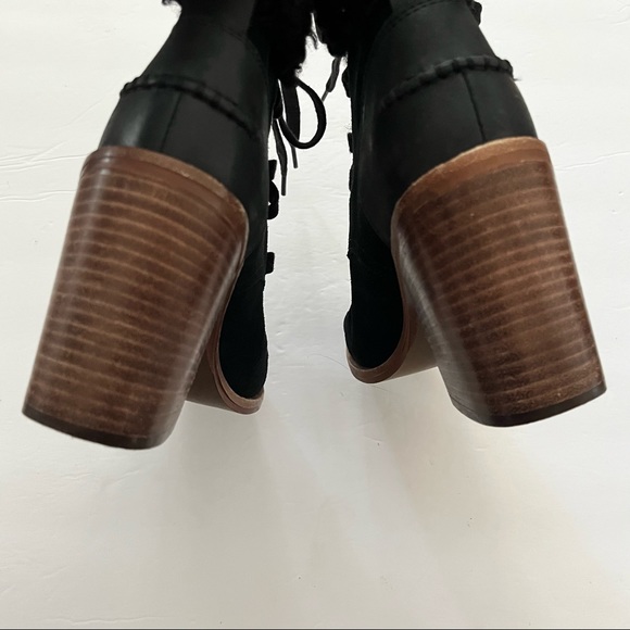 Ugg “Jaxon” black suede Boots, shearling cuff, block heel -6.5 - Picture 4 of 10